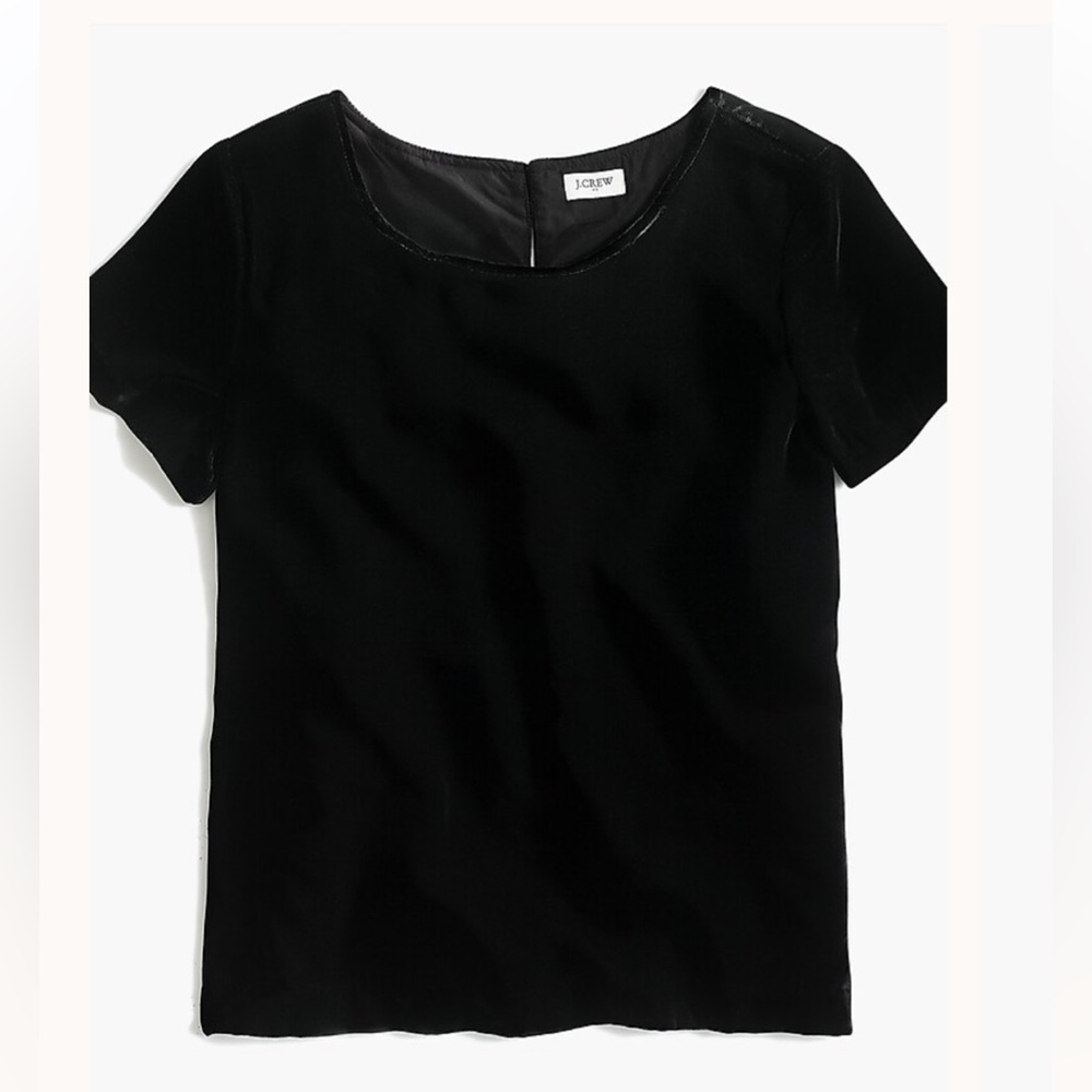 J. Crew Factory Velvet Tee Shirt Crewneck Top Short-Sleeve Women XS Black K3491